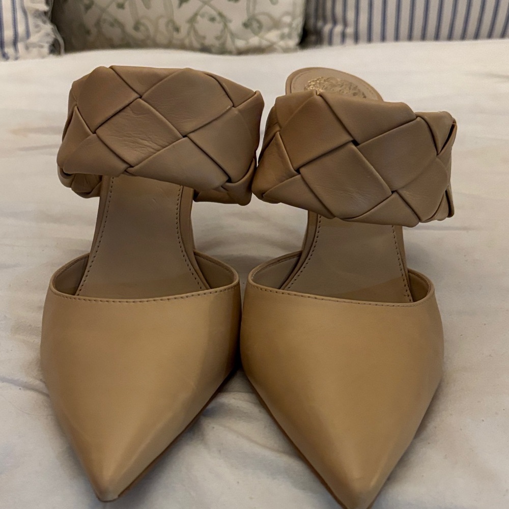 Vince Camuto Tan Braided Leather Mules